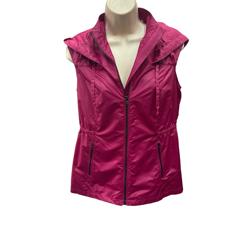 Zenergy by Chicos Magenta Pink Hooded Windbreaker Vest Cinched Waist Size 0 XS